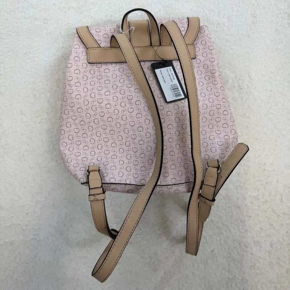 NWT Guess All Over Light Pink Color Logo Print Small Backpack Preppy Academia